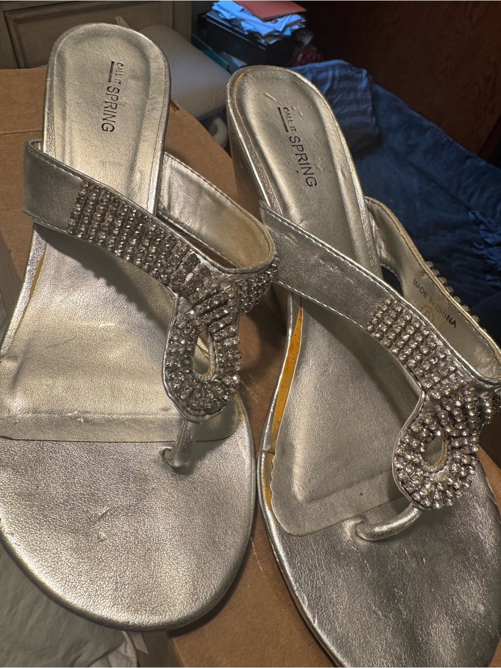 Call It Spring Silver Rhinestone T-Strap Sandals - Picture 2 of 3
